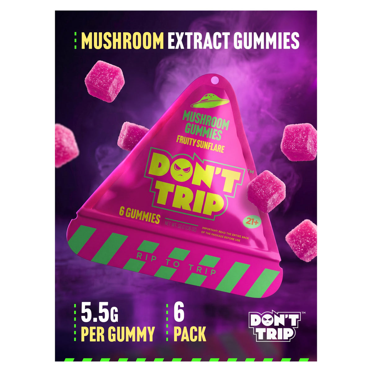 Dozo Don't Trip mushroom gummies, Fruity Sunflare, 6-count pouch