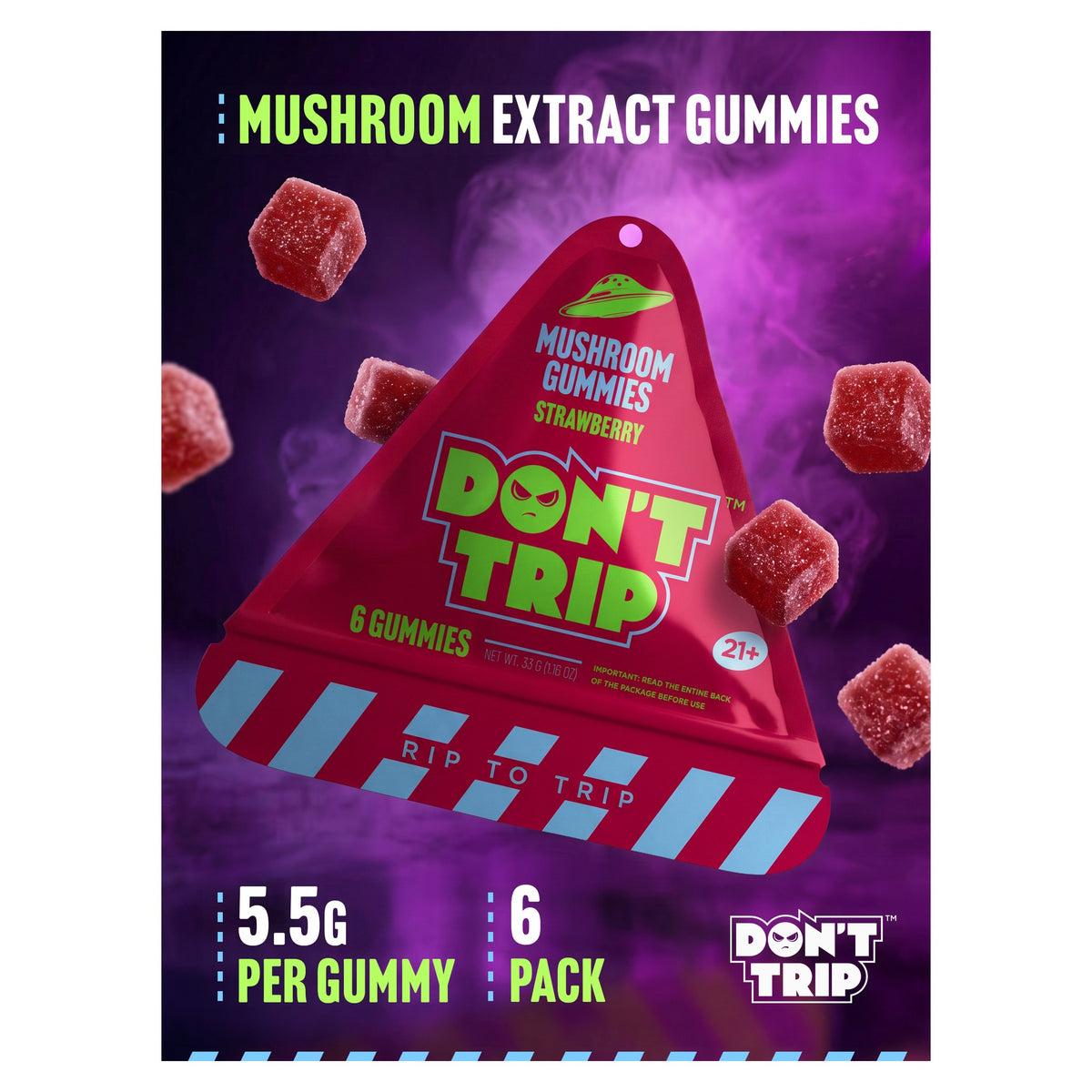 Dozo Don't Trip mushroom gummies, Strawberry, 6-count pouch