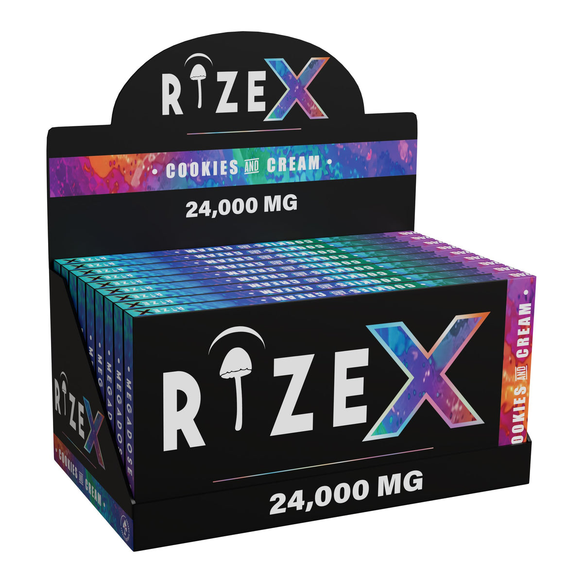 RiZE-X Cookies & Cream mushroom chocolate, display box of 10 bars