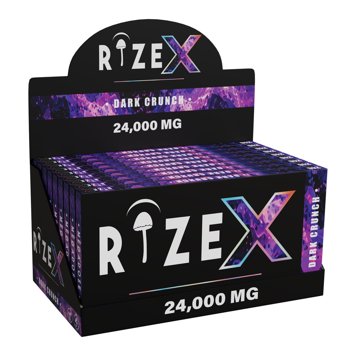 RiZE-X Dark Crunch mushroom chocolate, display box of 10 bars