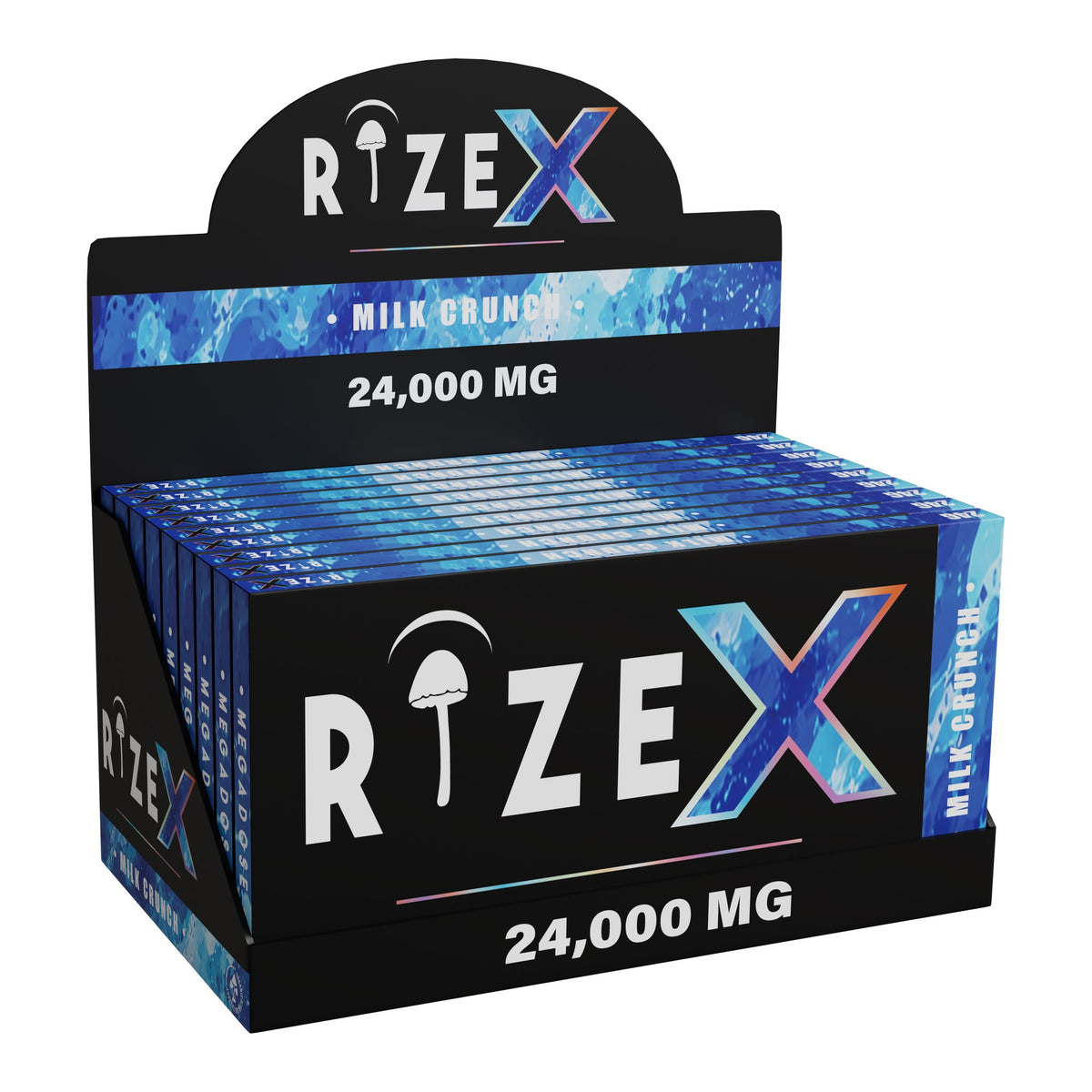 RiZE-X Milk Crunch mushroom chocolate, display box of 10 bars