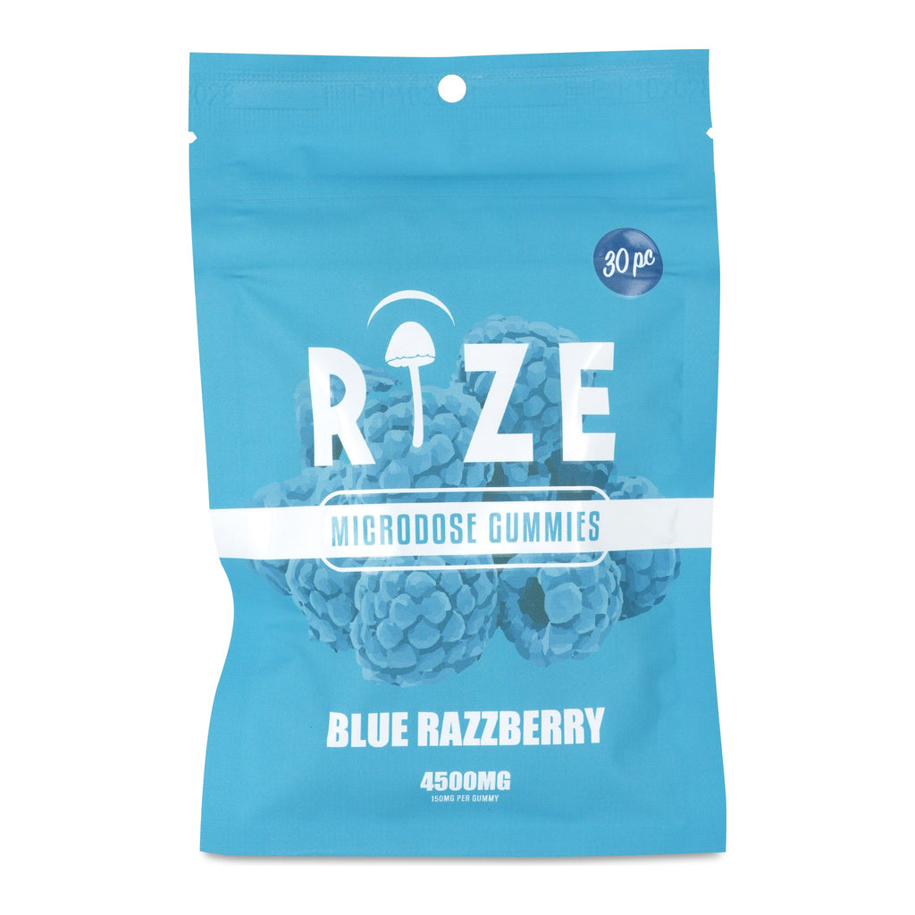 RiZE Blue Razzberry mushroom gummies, 4,500 mg, 30-count pouch